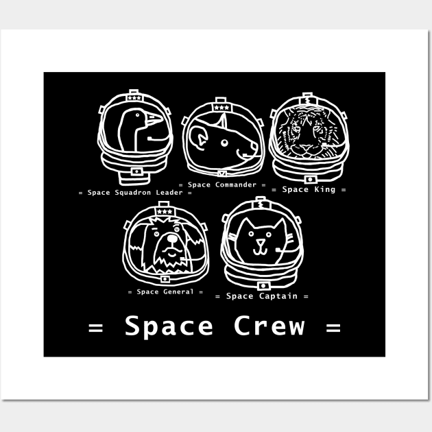 White Line Drawing Space Crew Astronaut Animals Wall Art by ellenhenryart